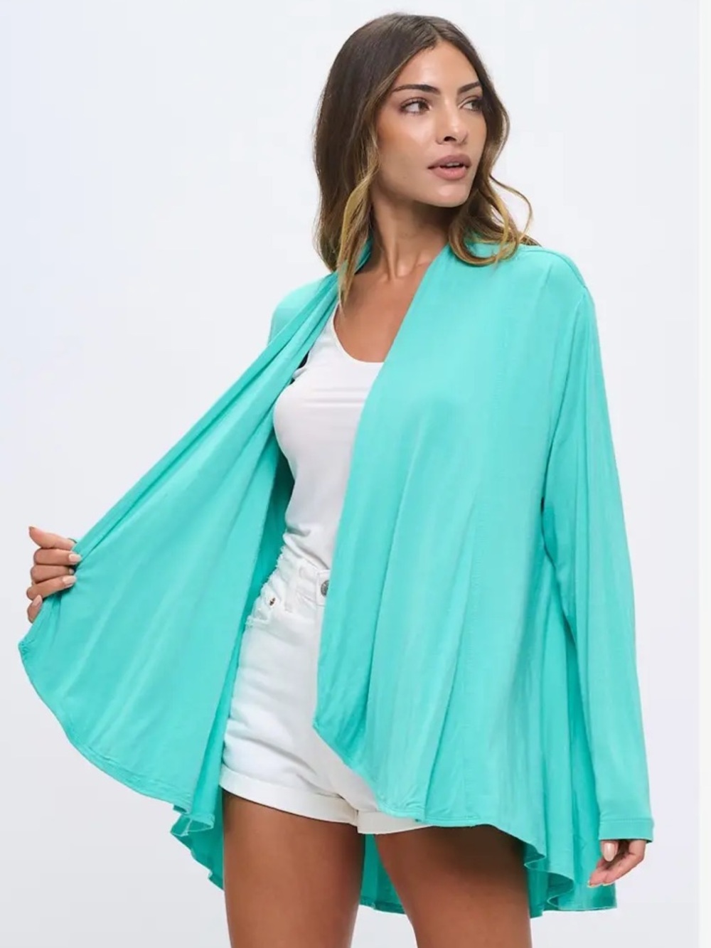 Perseption Concept Lightweight Turquoise Open-Front Swing Cardigan size S
